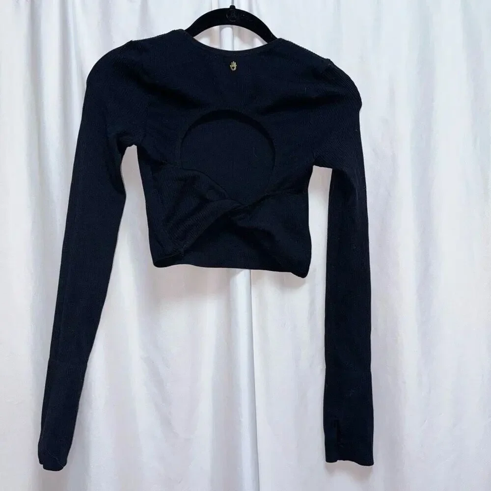 Spiritual Gangster long sleeve ribbed open back black crop tank top | Sz XS/S
